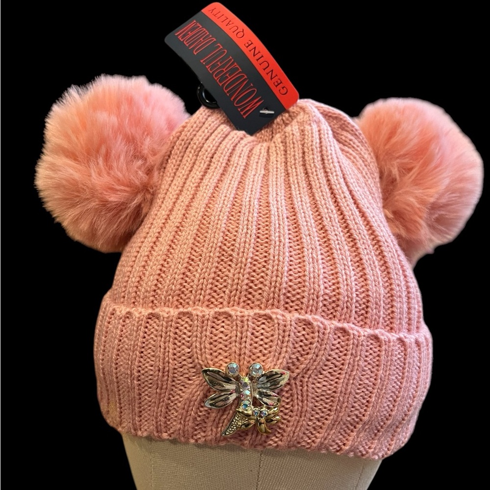 Beanie and brooch bundle! NWT double Pom Pom hat paired with vintage bro…